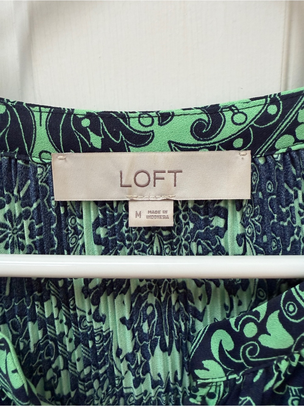 🩷 LOFT Women Med Mini Swing shift Dress Accordion Pleat Green Blue Shift 🩷 - Picture 5 of 9